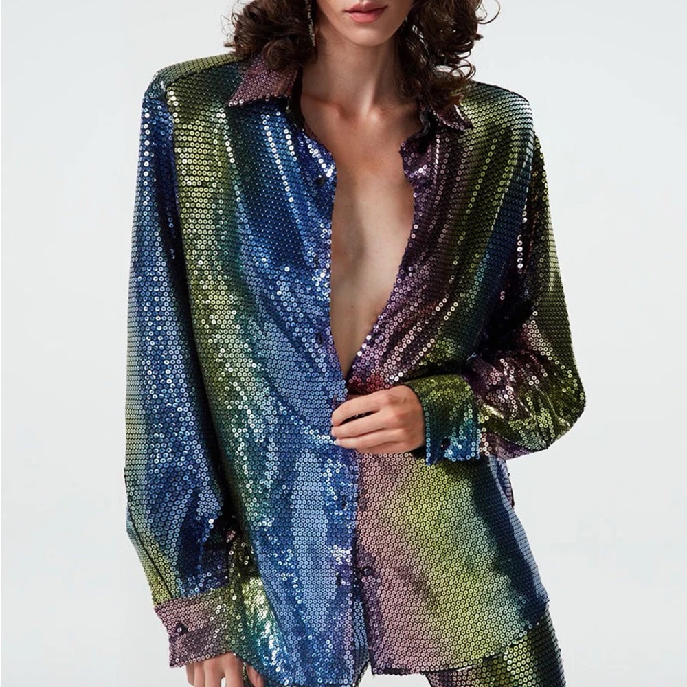 Sequin Multicolor Button Down Shirt (Colette Shirt)